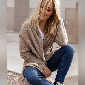 Line Cozy Brown Open-Front Cardigan